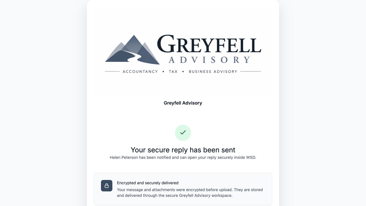 Actual secure-reply confirmation seen by the external recipient
