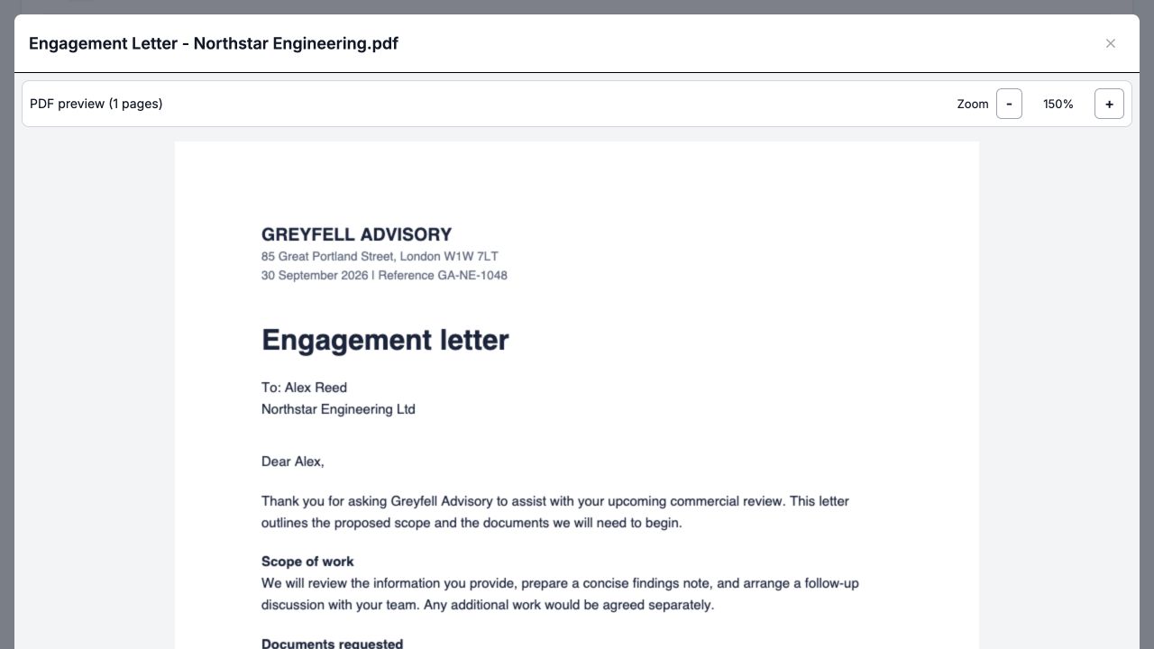 External recipient reading the engagement letter