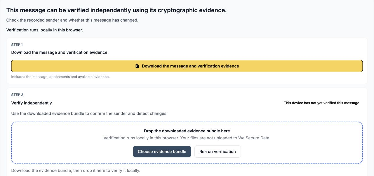 External recipient’s evidence download and local verification controls